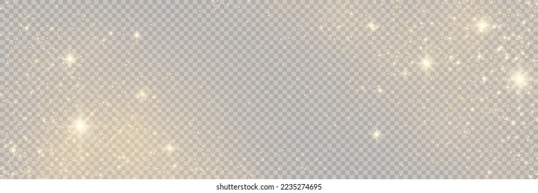 The dust sparks and golden stars shine with special light. Vector sparkles on a transparent background. . Stock royalty free vector illustration. PNG	