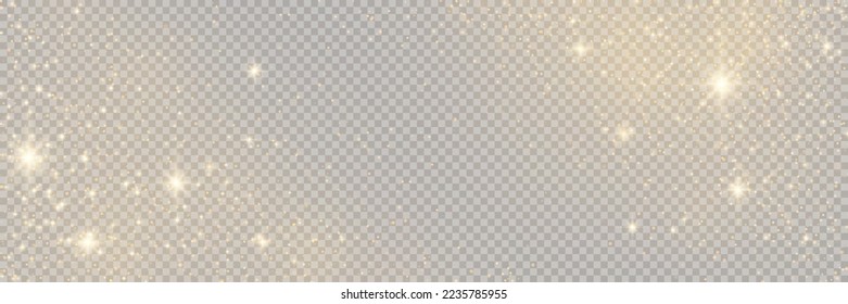 The dust sparks and golden stars shine with special light. Vector sparkles on a transparent background. . Stock royalty free vector illustration. PNG	