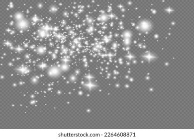 The dust sparks and golden stars shine with special light. Vector sparkles on a transparent background. Christmas light effect. Sparkling magical dust particles.