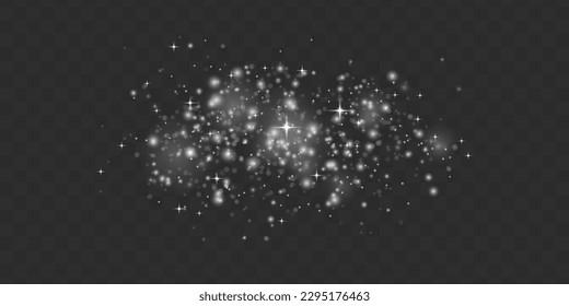 The dust sparks and golden stars shine with special light. White png dust light. Bokeh light lights effect background. Sparkling magical sparkle particles. Christmas light effect. Vector illustration.