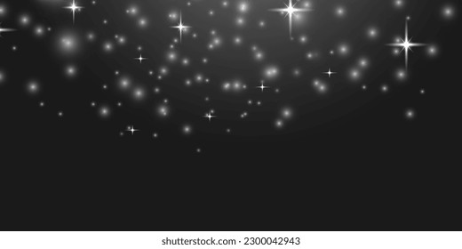 The dust sparks and golden stars shine with special light. White png dust light. Bokeh light lights effect background. Sparkling magical sparkle particles. Christmas light effect. Vector illustration.