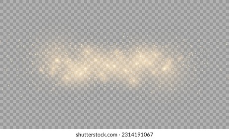 The dust sparks and golden stars shine with special light. Vector sparkles on a transparent background. . Stock royalty free vector illustration. PNG	
