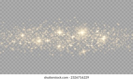 The dust sparks and golden stars shine with special light. Vector sparkles on a transparent background. . Stock royalty free vector illustration. PNG	