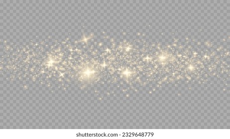 The dust sparks and golden stars shine with special light. Vector sparkles on a transparent background. . Stock royalty free vector illustration. PNG	