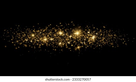 The dust sparks and golden stars shine with special light. Vector sparkles on a transparent background. . Stock royalty free vector illustration. PNG	