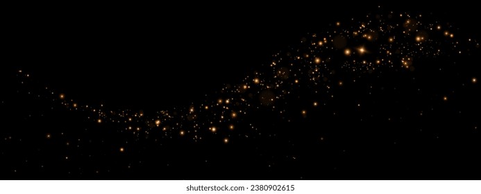 Dust sparks and golden stars shine with special light. Vector sparks on black background. Christmas light effect. Sparkling magic dust particles.