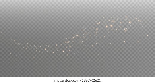 The dust sparks and golden stars shine with special light. Vector sparkles on a transparent background. Christmas light effect. Sparkling magical dust particles.