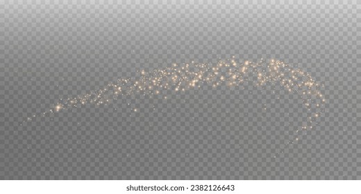 Las chispas de polvo y las estrellas doradas brillan con luz especial. El vector brilla sobre un fondo transparente. efecto de luz navideña. Parpadeando mágicas partículas de polvo.	
