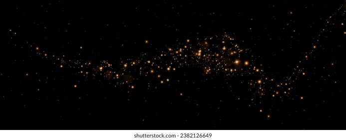 Dust sparks and golden stars shine with special light. Vector sparks on black background. Christmas light effect. Sparkling magic dust particles.	