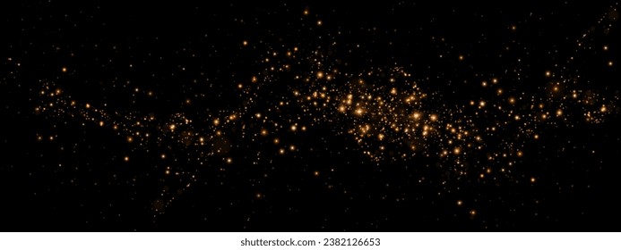 Dust sparks and golden stars shine with special light. Vector sparks on black background. Christmas light effect. Sparkling magic dust particles.	