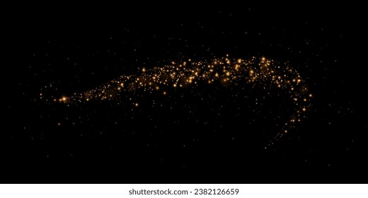 Dust sparks and golden stars shine with special light. Vector sparks on black background. Christmas light effect. Sparkling magic dust particles.	