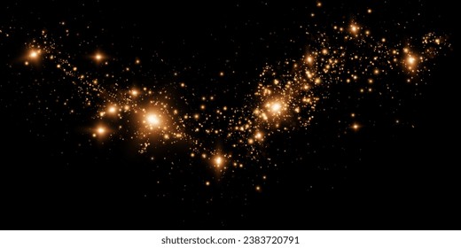 Dust sparks and golden stars shine with special light. Vector sparks on black background. Christmas light effect. Sparkling magic dust particles.	
