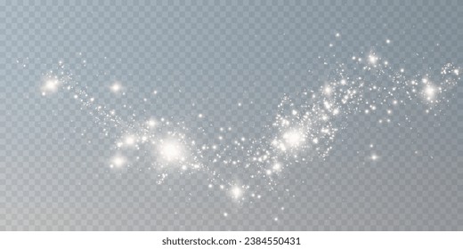 The dust sparks and golden stars shine with special light. Vector sparkles on a transparent background. Christmas light effect. Sparkling magical dust particles.