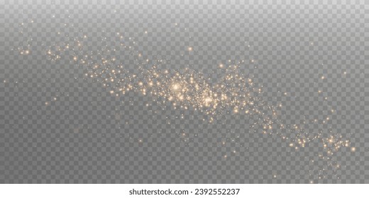 The dust sparks and golden stars shine with special light. Vector sparkles on a transparent background. Christmas light effect. Sparkling magical dust particles.	