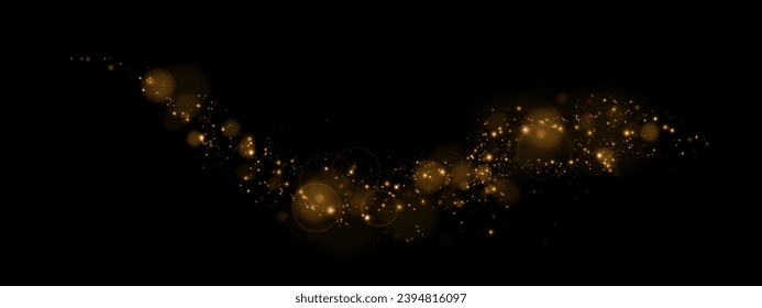 Dust sparks and golden stars shine with special light. Vector sparks on black background. Christmas light effect. Sparkling magic dust particles.	
