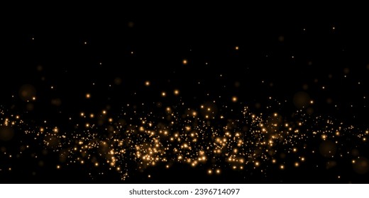 Dust sparks and golden stars shine with special light. Vector sparks on black background. Christmas light effect. Sparkling magic dust particles.	