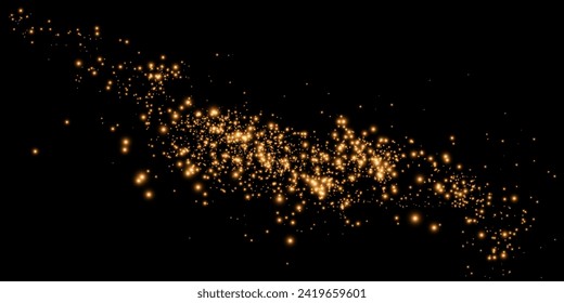 Dust sparks and golden stars shine with special light. Vector sparks on black background. Christmas light effect. Sparkling magic dust particles.	