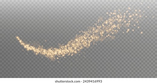 The dust sparks and golden stars shine with special light. Vector sparkles on a transparent background. Christmas light effect. Sparkling magical dust particles.	