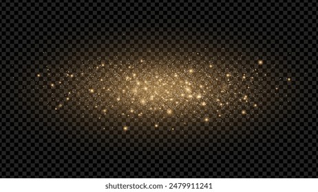 The dust sparks and golden stars shine with special light. Vector sparkles on a transparent background. . Stock royalty free vector illustration. PNG	