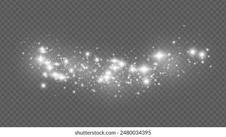 The dust sparks and golden stars shine with special light. Vector sparkles on a transparent background. . Stock royalty free vector illustration. PNG	