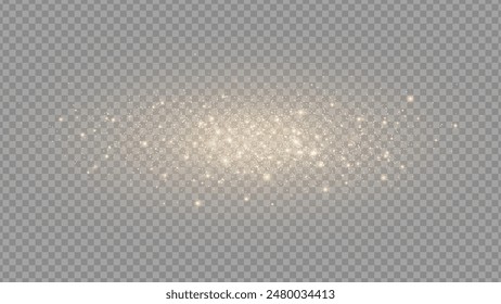 The dust sparks and golden stars shine with special light. Vector sparkles on a transparent background. . Stock royalty free vector illustration. PNG	