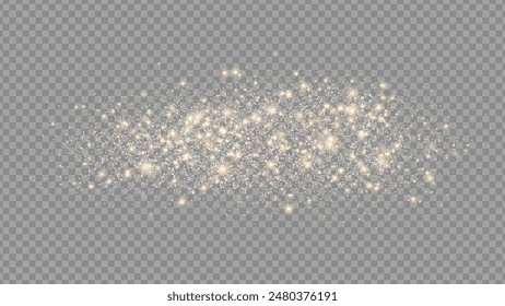 The dust sparks and golden stars shine with special light. Vector sparkles on a transparent background. . Stock royalty free vector illustration. PNG	