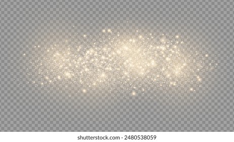 The dust sparks and golden stars shine with special light. Vector sparkles on a transparent background. . Stock royalty free vector illustration. PNG	