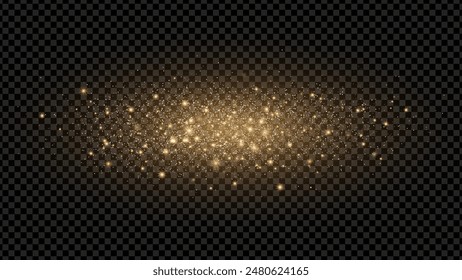 The dust sparks and golden stars shine with special light. Vector sparkles on a transparent background. . Stock royalty free vector illustration. PNG	