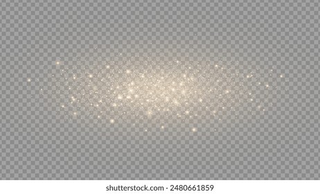 The dust sparks and golden stars shine with special light. Vector sparkles on a transparent background. . Stock royalty free vector illustration. PNG	