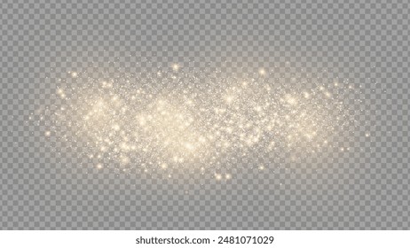 The dust sparks and golden stars shine with special light. Vector sparkles on a transparent background. . Stock royalty free vector illustration. PNG	