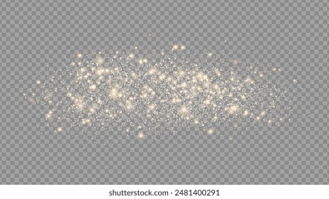 The dust sparks and golden stars shine with special light. Vector sparkles on a transparent background. . Stock royalty free vector illustration. PNG	