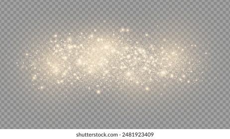 The dust sparks and golden stars shine with special light. Vector sparkles on a transparent background. . Stock royalty free vector illustration. PNG	