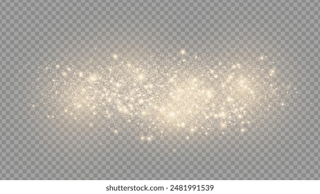 The dust sparks and golden stars shine with special light. Vector sparkles on a transparent background. . Stock royalty free vector illustration. PNG	