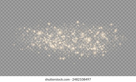 The dust sparks and golden stars shine with special light. Vector sparkles on a transparent background. . Stock royalty free vector illustration. PNG	