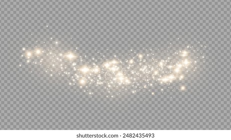 The dust sparks and golden stars shine with special light. Vector sparkles on a transparent background. . Stock royalty free vector illustration. PNG	