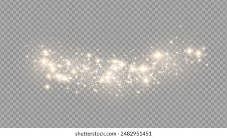 The dust sparks and golden stars shine with special light. Vector sparkles on a transparent background. . Stock royalty free vector illustration. PNG	