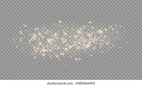 The dust sparks and golden stars shine with special light. Vector sparkles on a transparent background. . Stock royalty free vector illustration. PNG	