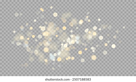 The dust sparks and golden stars shine with special light. Vector sparkles on a transparent background. . Stock royalty free vector illustration. PNG	