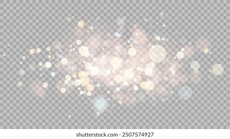 The dust sparks and golden stars shine with special light. Vector sparkles on a transparent background. . Stock royalty free vector illustration. PNG	