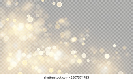 The dust sparks and golden stars shine with special light. Vector sparkles on a transparent background. . Stock royalty free vector illustration. PNG	