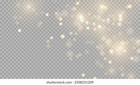 The dust sparks and golden stars shine with special light. Vector sparkles on a transparent background. . Stock royalty free vector illustration. PNG	