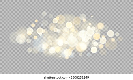 The dust sparks and golden stars shine with special light. Vector sparkles on a transparent background. . Stock royalty free vector illustration. PNG	