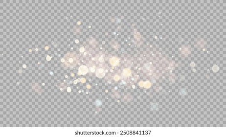 The dust sparks and golden stars shine with special light. Vector sparkles on a transparent background. . Stock royalty free vector illustration. PNG	