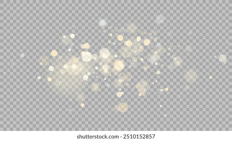 The dust sparks and golden stars shine with special light. Vector sparkles on a transparent background. . Stock royalty free vector illustration. PNG	