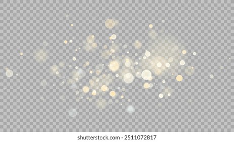 The dust sparks and golden stars shine with special light. Vector sparkles on a transparent background. . Stock royalty free vector illustration. PNG	