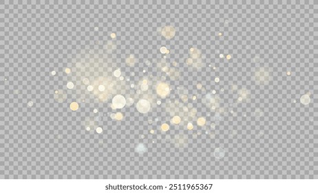 The dust sparks and golden stars shine with special light. Vector sparkles on a transparent background. . Stock royalty free vector illustration. PNG	