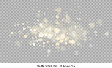 The dust sparks and golden stars shine with special light. Vector sparkles on a transparent background. . Stock royalty free vector illustration. PNG	