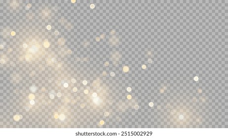 The dust sparks and golden stars shine with special light. Vector sparkles on a transparent background. . Stock royalty free vector illustration. PNG	