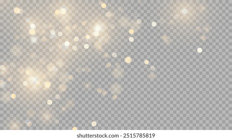 The dust sparks and golden stars shine with special light. Vector sparkles on a transparent background. . Stock royalty free vector illustration. PNG	