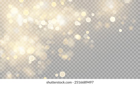 The dust sparks and golden stars shine with special light. Vector sparkles on a transparent background. . Stock royalty free vector illustration. PNG	